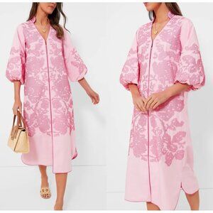 Hyacinth House Embroidery Arem Caftan Womens Medium Pink Ballon Sleeves Peasant